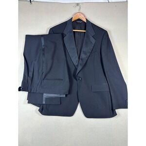 Mark Shale Mens Black Tuxedo Suit Single Button Peak Lapel Formal Set 40R 32x31